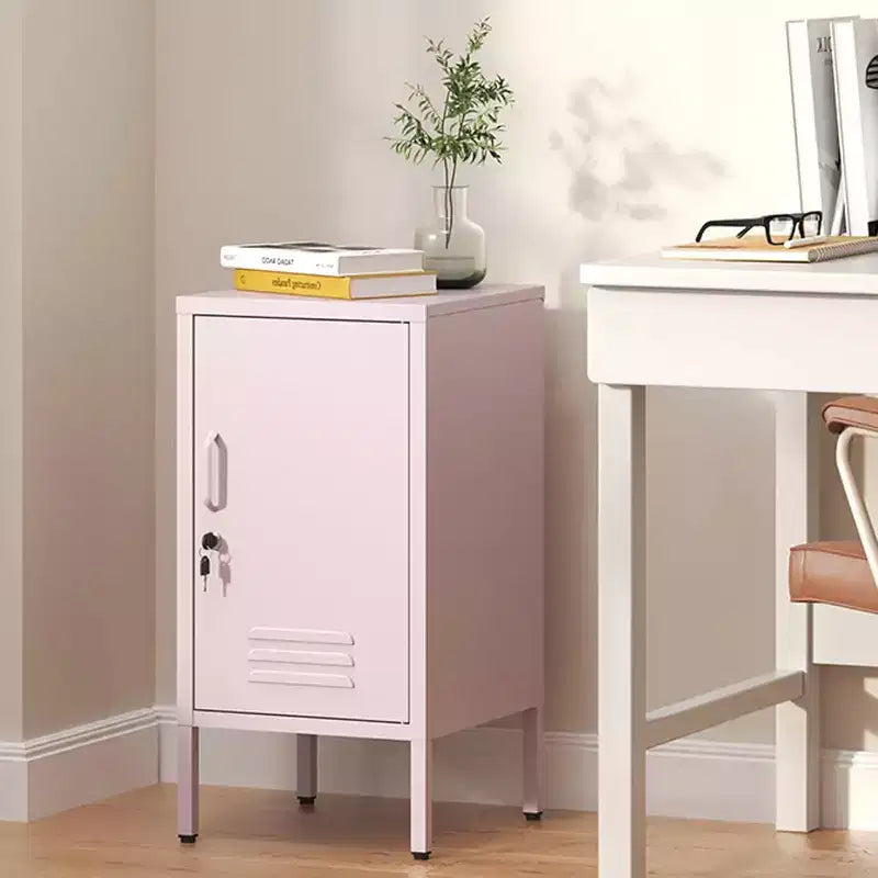Tavolino Contenitore in Metallo con 2 Ripiani Regolabili e Design Anti-Ribaltamento, Rosa