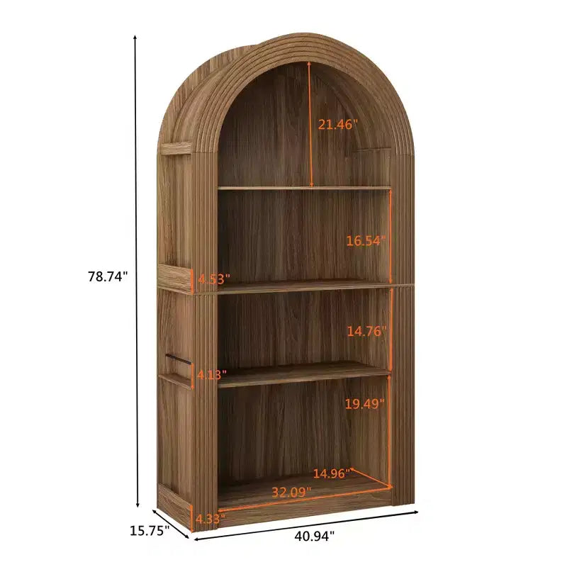 Libreria a 4 ripiani alta ad arco in stile Mid-Century - Scaffale espositivo aperto