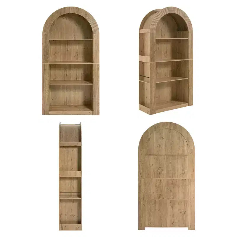 Libreria a 4 ripiani alta ad arco in stile Mid-Century - Scaffale espositivo aperto