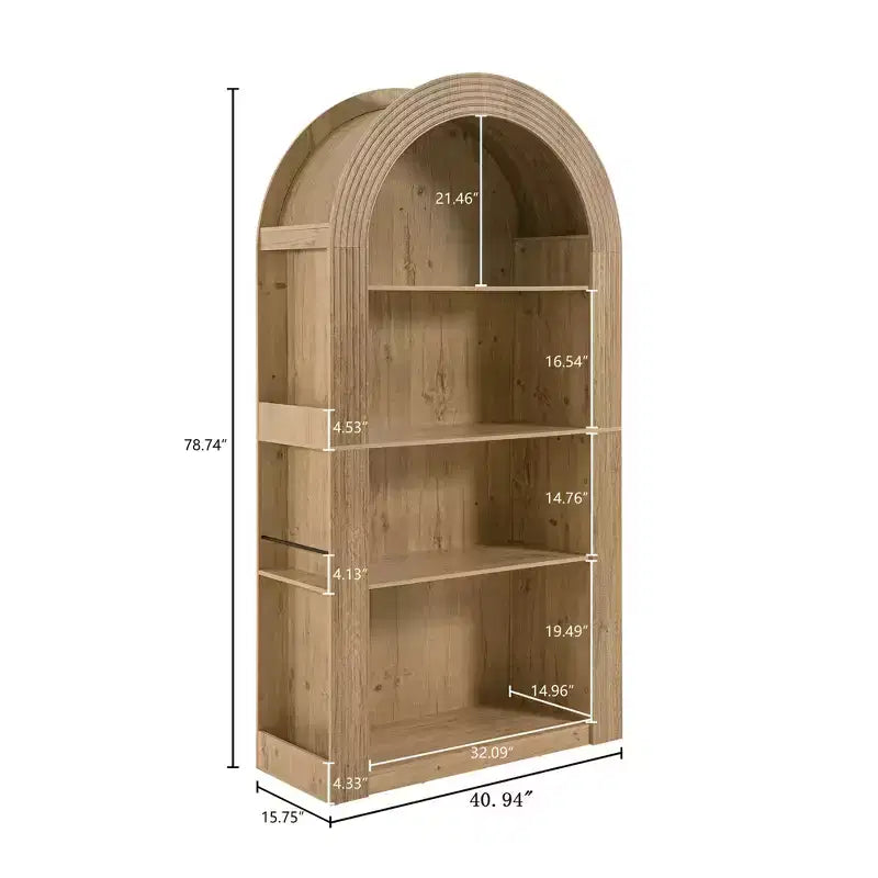 Libreria a 4 ripiani alta ad arco in stile Mid-Century - Scaffale espositivo aperto