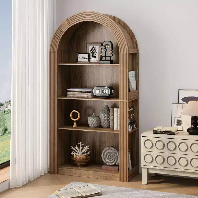 Libreria a 4 ripiani alta ad arco in stile Mid-Century - Scaffale espositivo aperto