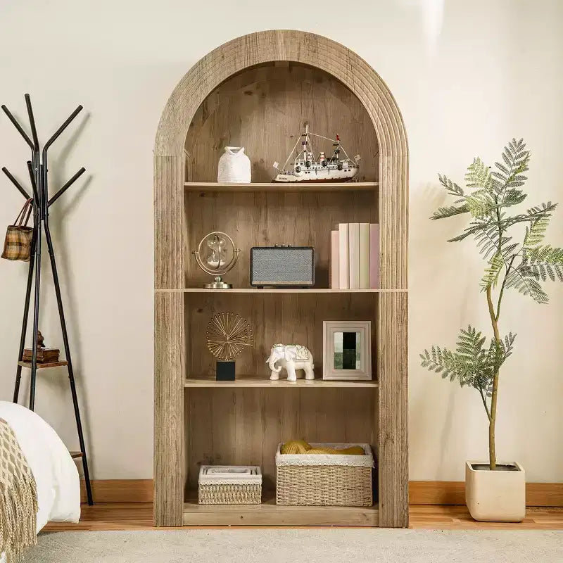 Libreria a 4 ripiani alta ad arco in stile Mid-Century - Scaffale espositivo aperto