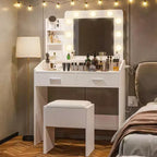 Toeletta con Specchio e Luci LED - Bianca, 2 Cassetti, 3 Modalità Luce Dimmerabili