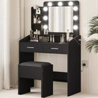 Toeletta con Specchio e Luci LED - Bianca, 2 Cassetti, 3 Modalità Luce Dimmerabili