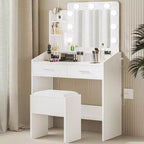Toeletta con Specchio e Luci LED - Bianca, 2 Cassetti, 3 Modalità Luce Dimmerabili