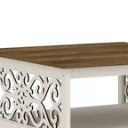 Tavolino da Caffè Quadrato con Pannelli Decorativi Intagliati e Ripiano Inferiore, 88.6 cm