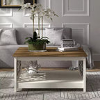 Tavolino da Caffè Quadrato con Pannelli Decorativi Intagliati e Ripiano Inferiore, 88.6 cm