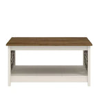 Tavolino da Caffè Quadrato con Pannelli Decorativi Intagliati e Ripiano Inferiore, 88.6 cm