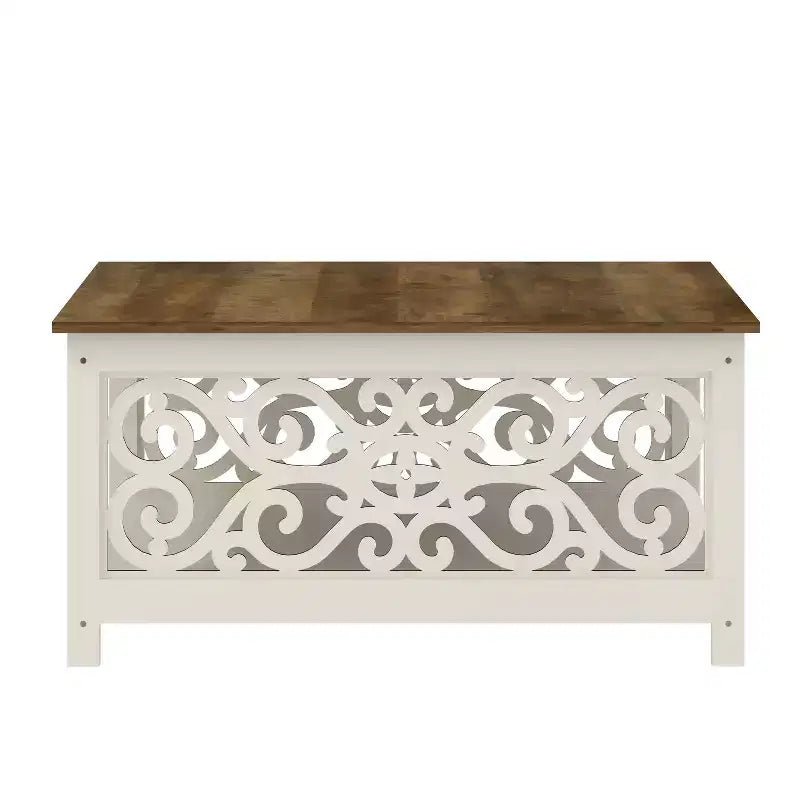 Tavolino da Caffè Quadrato con Pannelli Decorativi Intagliati e Ripiano Inferiore, 88.6 cm