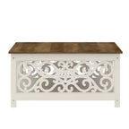 Tavolino da Caffè Quadrato con Pannelli Decorativi Intagliati e Ripiano Inferiore, 88.6 cm
