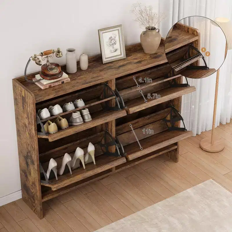 Scarpiera a 4 Ante con Ripiano Regolabile - Mobile Contenitore in Legno per Ingresso e Corridoio
