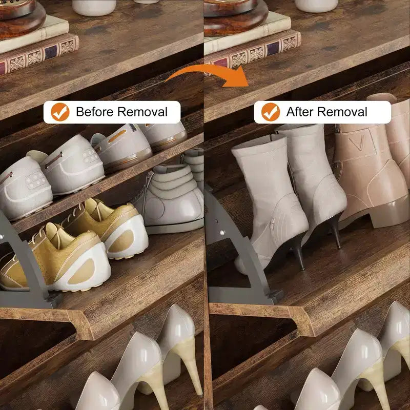 Scarpiera a 4 Ante con Ripiano Regolabile - Mobile Contenitore in Legno per Ingresso e Corridoio