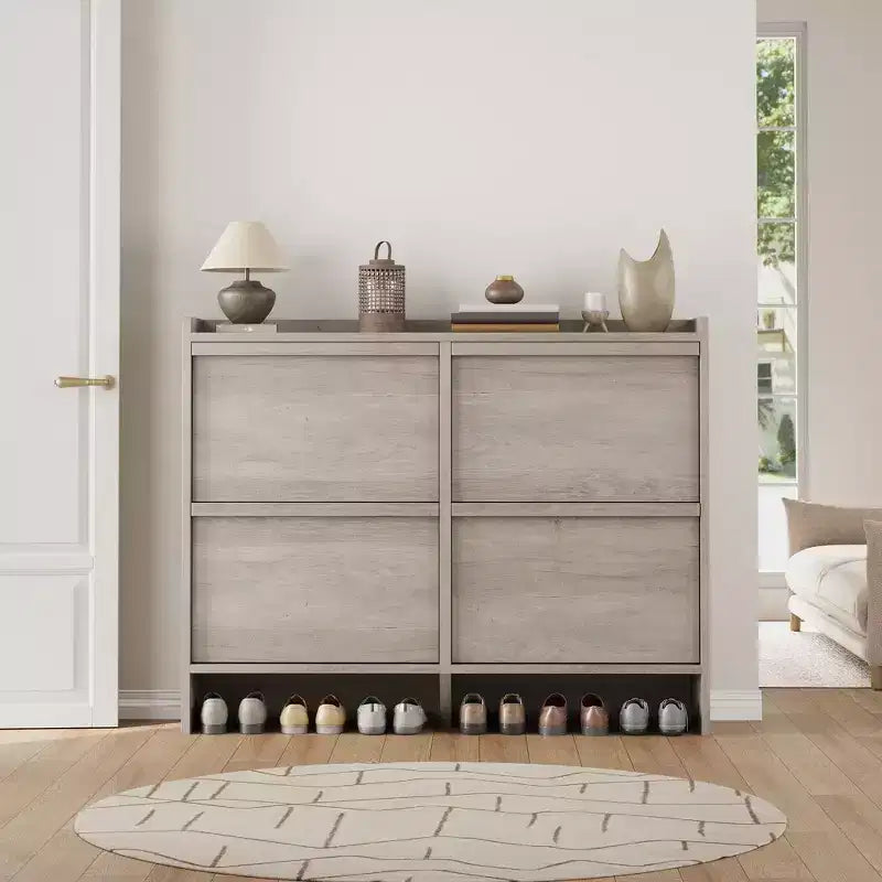 Scarpiera a 4 Ante con Ripiano Regolabile - Mobile Contenitore in Legno per Ingresso e Corridoio