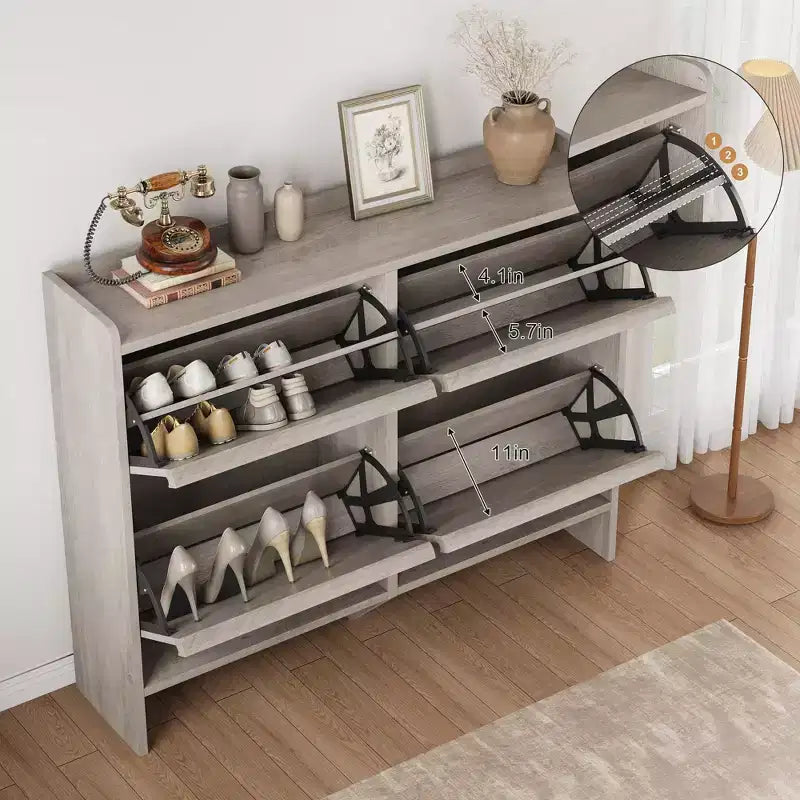 Scarpiera a 4 Ante con Ripiano Regolabile - Mobile Contenitore in Legno per Ingresso e Corridoio