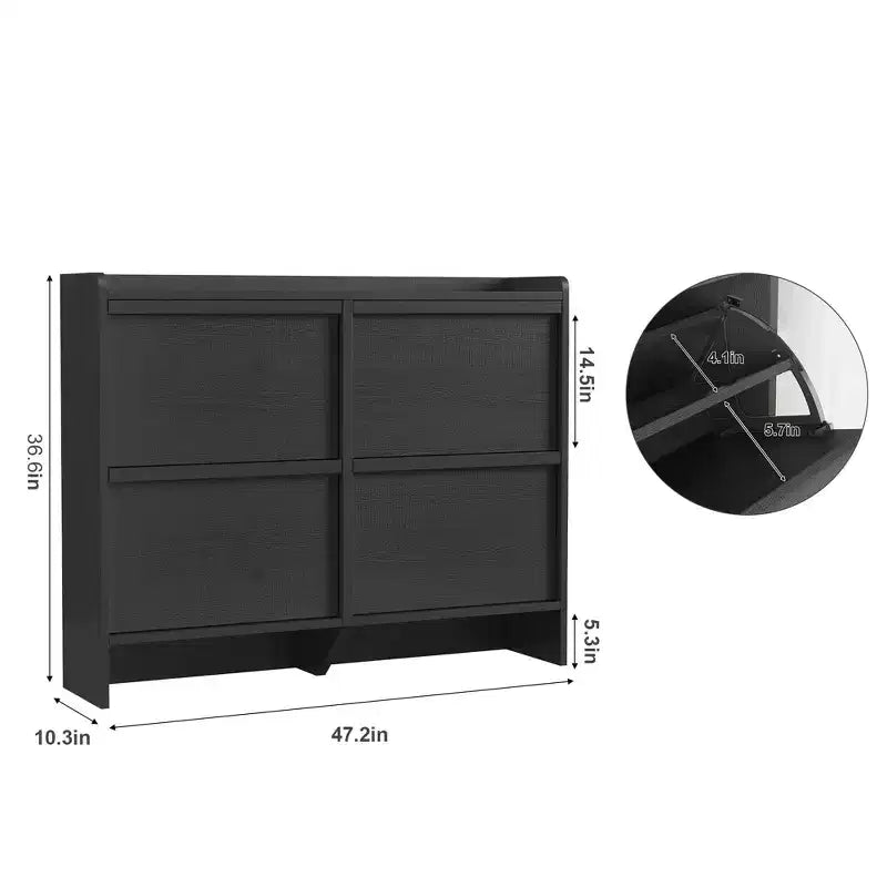 Scarpiera a 4 Ante con Ripiano Regolabile - Mobile Contenitore in Legno per Ingresso e Corridoio