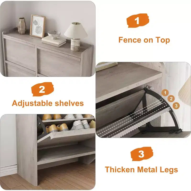 Scarpiera a 4 Ante con Ripiano Regolabile - Mobile Contenitore in Legno per Ingresso e Corridoio