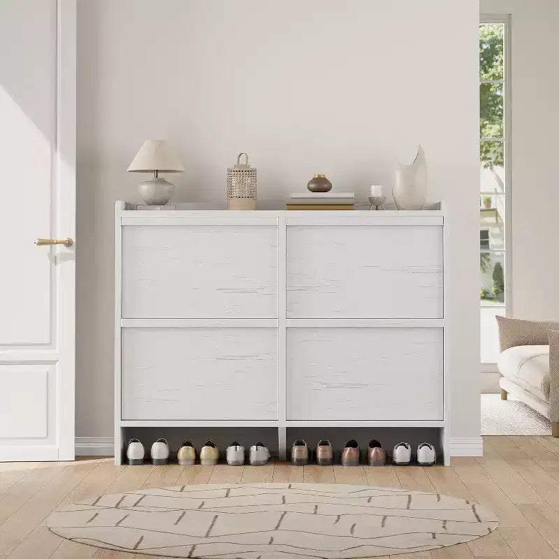 Scarpiera a 4 Ante con Ripiano Regolabile - Mobile Contenitore in Legno per Ingresso e Corridoio