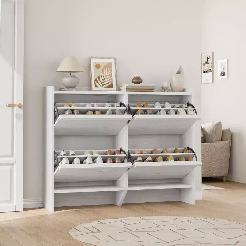 Scarpiera a 4 Ante con Ripiano Regolabile - Mobile Contenitore in Legno per Ingresso e Corridoio