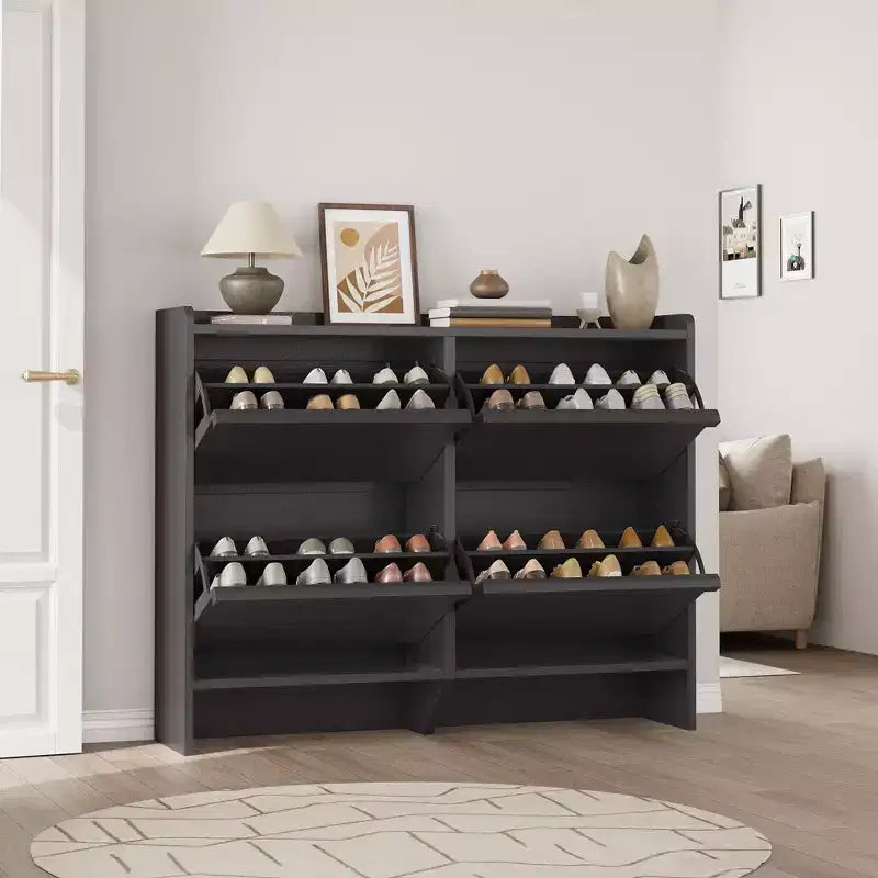 Scarpiera a 4 Ante con Ripiano Regolabile - Mobile Contenitore in Legno per Ingresso e Corridoio