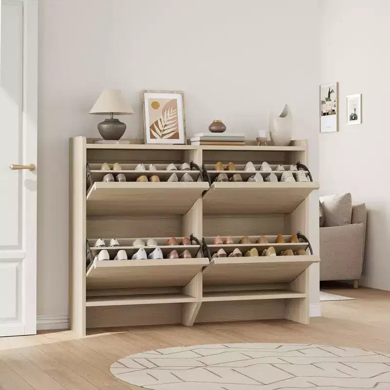 Scarpiera a 4 Ante con Ripiano Regolabile - Mobile Contenitore in Legno per Ingresso e Corridoio