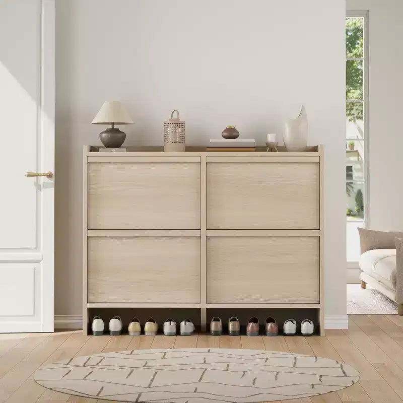Scarpiera a 4 Ante con Ripiano Regolabile - Mobile Contenitore in Legno per Ingresso e Corridoio