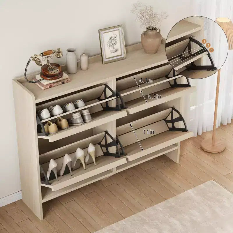 Scarpiera a 4 Ante con Ripiano Regolabile - Mobile Contenitore in Legno per Ingresso e Corridoio