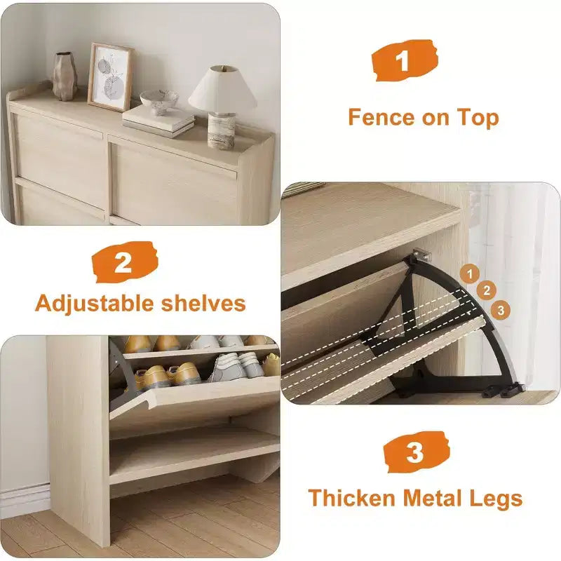 Scarpiera a 4 Ante con Ripiano Regolabile - Mobile Contenitore in Legno per Ingresso e Corridoio