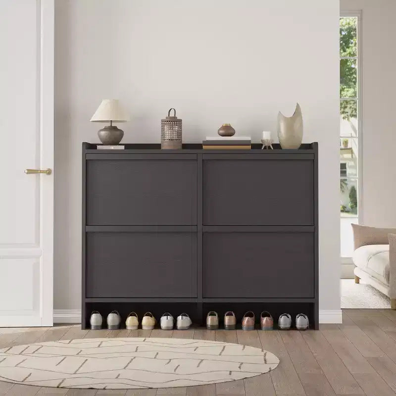 Scarpiera a 4 Ante con Ripiano Regolabile - Mobile Contenitore in Legno per Ingresso e Corridoio