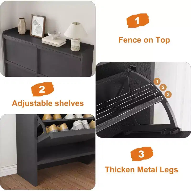 Scarpiera a 4 Ante con Ripiano Regolabile - Mobile Contenitore in Legno per Ingresso e Corridoio