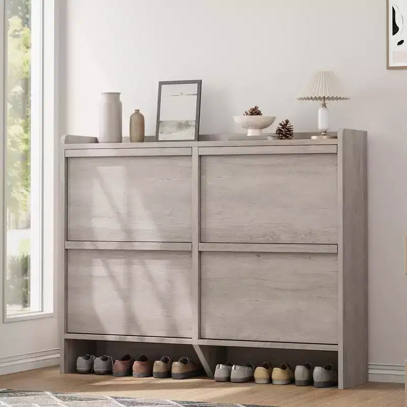 Scarpiera a 4 Ante con Ripiano Regolabile - Mobile Contenitore in Legno per Ingresso e Corridoio