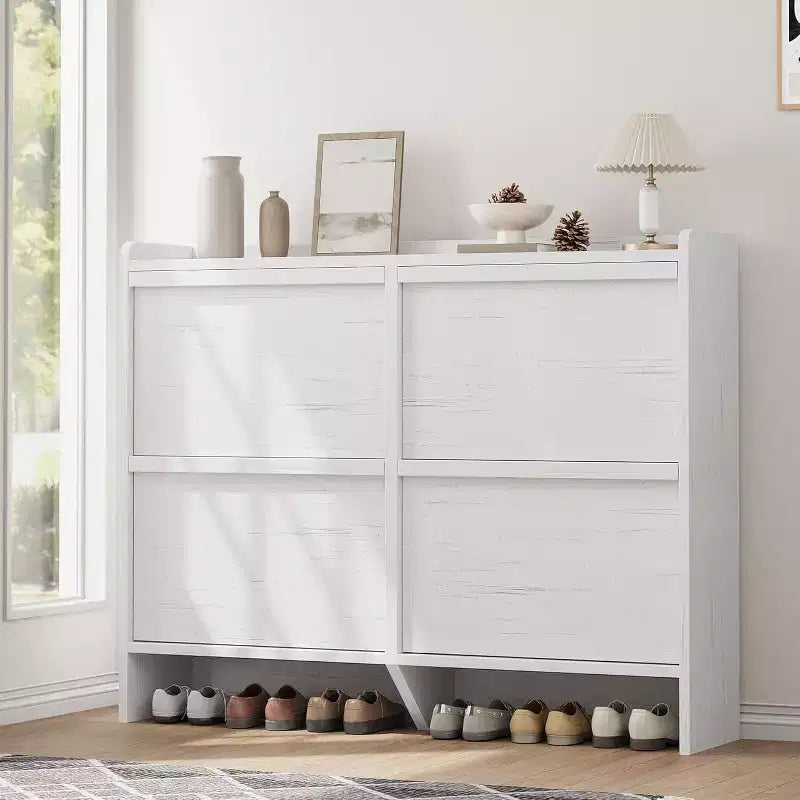 Scarpiera a 4 Ante con Ripiano Regolabile - Mobile Contenitore in Legno per Ingresso e Corridoio