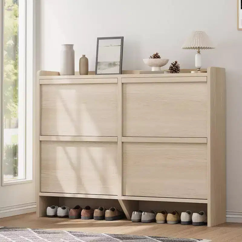 Scarpiera a 4 Ante con Ripiano Regolabile - Mobile Contenitore in Legno per Ingresso e Corridoio