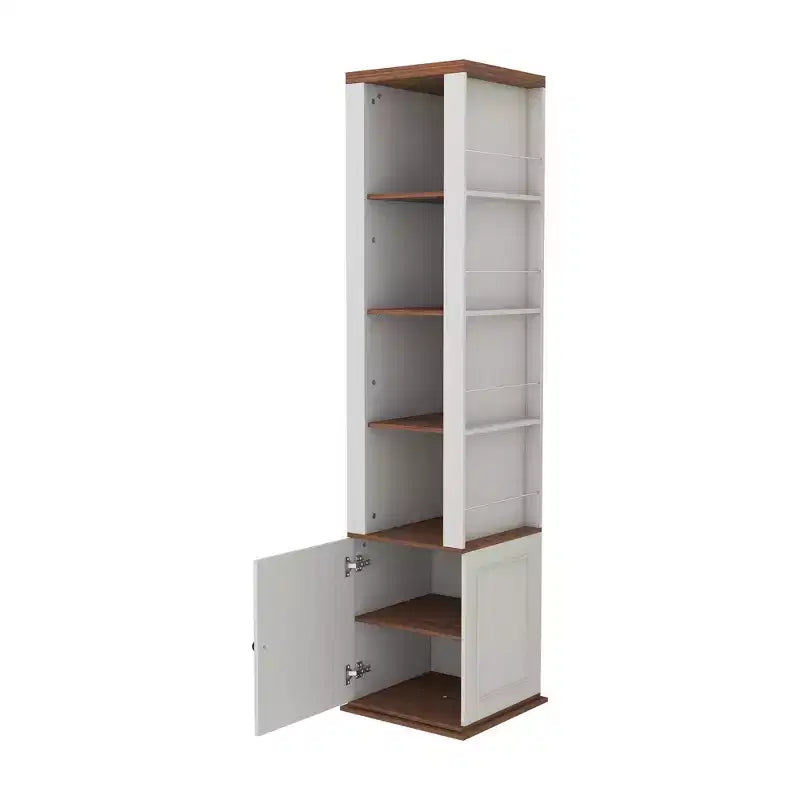 Mobile Contenitore Girevole a 360° con Specchio a Figura Intera, Bianco Antico, 7 Ripiani