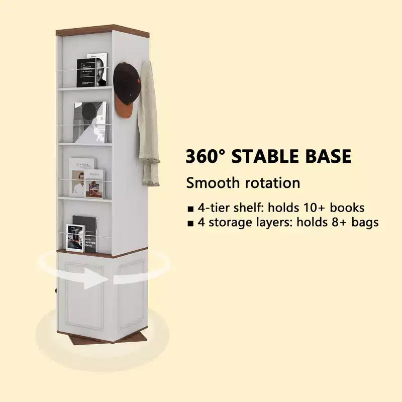 Mobile Contenitore Girevole a 360° con Specchio a Figura Intera, Bianco Antico, 7 Ripiani