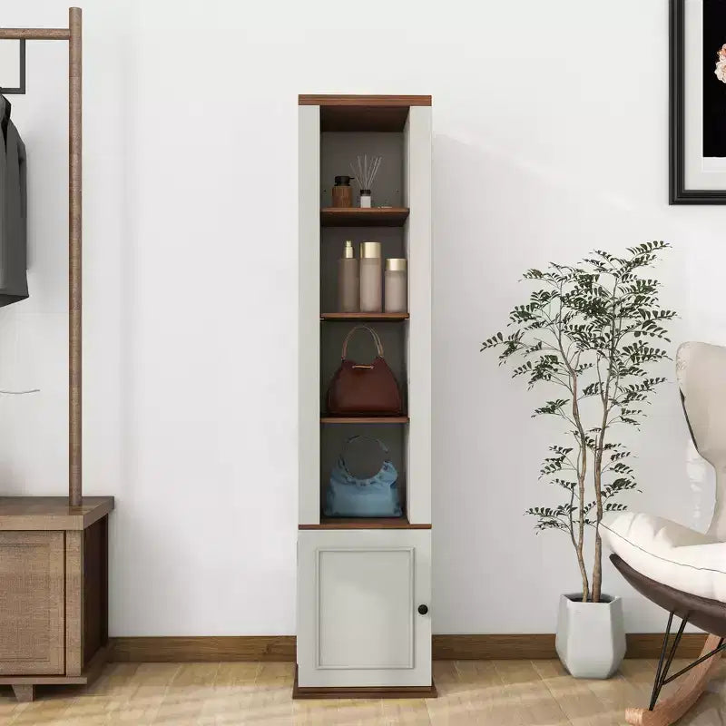 Mobile Contenitore Girevole a 360° con Specchio a Figura Intera, Bianco Antico, 7 Ripiani