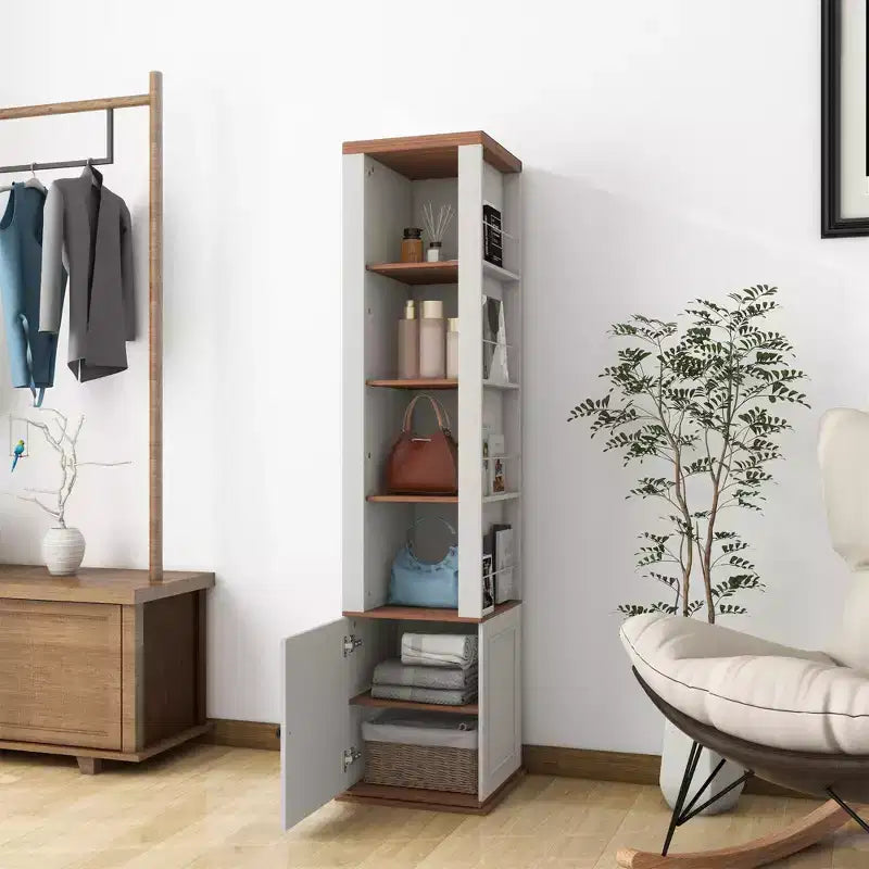 Mobile Contenitore Girevole a 360° con Specchio a Figura Intera, Bianco Antico, 7 Ripiani