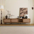 Mid Century TV Stand with Doors for 85 inch TV, Wood TV Storage Cabinet Table with Solid Wood Legs for Living Room, Walnut