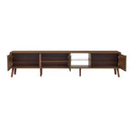 Mobile TV Mid-Century con ante in rattan per TV da 85", noce, gambe in legno massello
