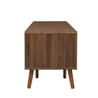 Mobile TV Mid-Century con ante in rattan per TV da 85", noce, gambe in legno massello
