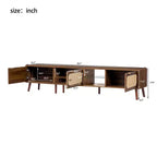 Mobile TV Mid-Century con ante in rattan per TV da 85", noce, gambe in legno massello