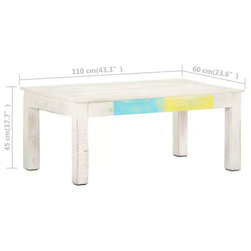 Tavolino da Caffè in Legno Massello di Mango Bianco 110x60x45 cm