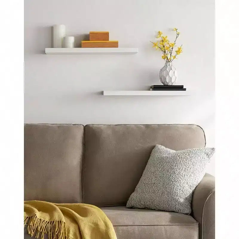 Mensole galleggianti a muro in legno rustico bianco 57 cm - Set da 2
