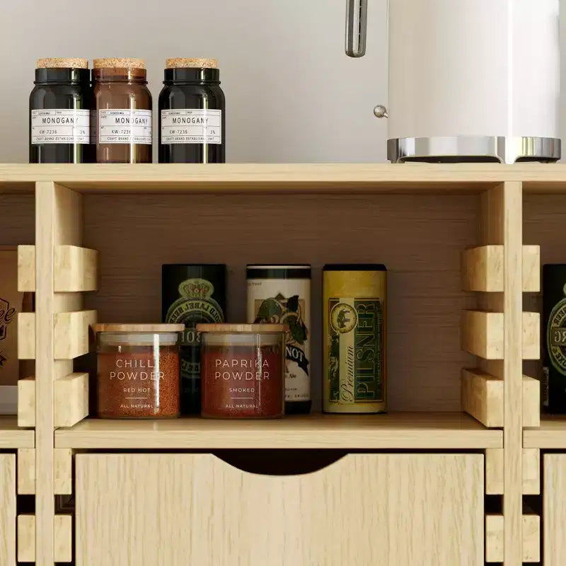 Credenza da masseria con buffet e 6 cassetti regolabili, armadietto in legno massello a doghe, mobile contenitore per cucina e sala da pranzo, soluzione di stoccaggio per dispensa
