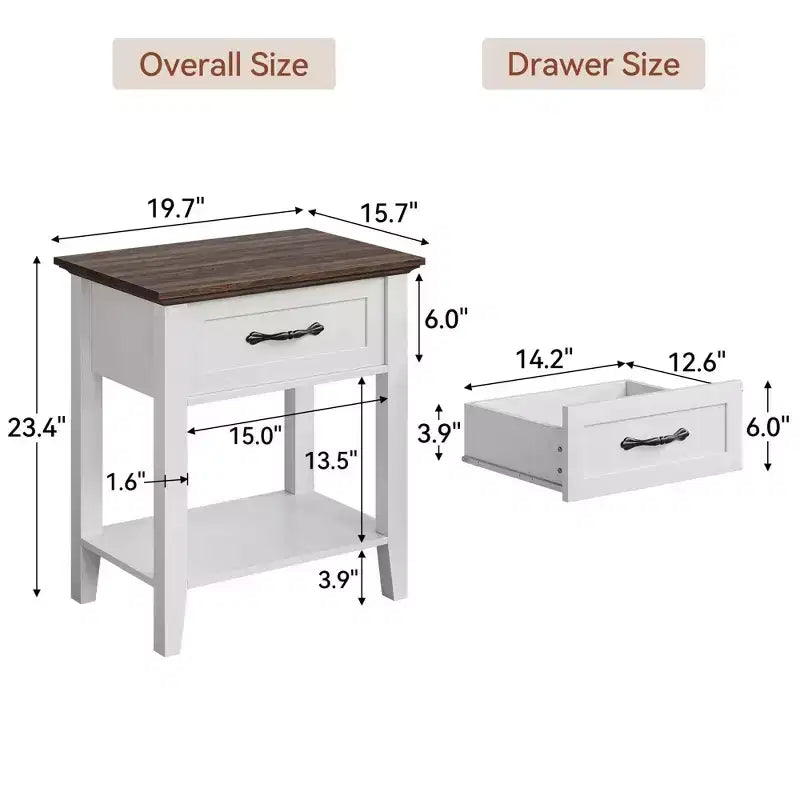 Comodino con cassetto portaoggetti e ripiano aperto - Tavolino da divano in stile rustico per camera da letto/soggiorno