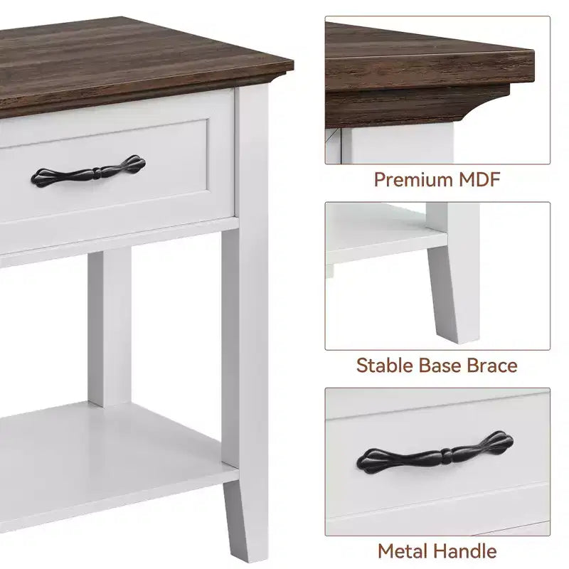 Comodino con cassetto portaoggetti e ripiano aperto - Tavolino da divano in stile rustico per camera da letto/soggiorno