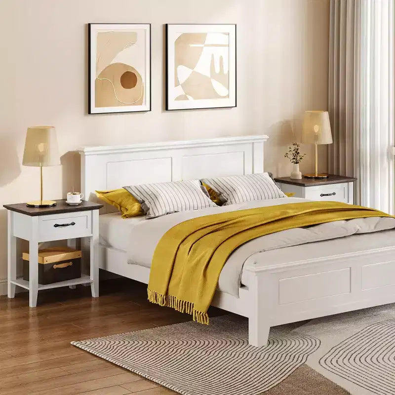 Comodino con cassetto portaoggetti e ripiano aperto - Tavolino da divano in stile rustico per camera da letto/soggiorno