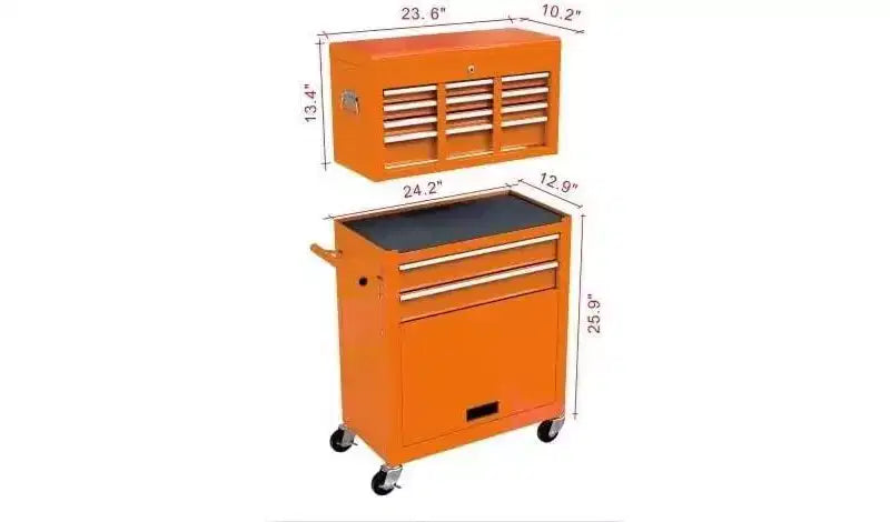 Cassettiera portautensili a 8 cassetti con ruote - Arancione, ruote bloccabili, officina/magazzino