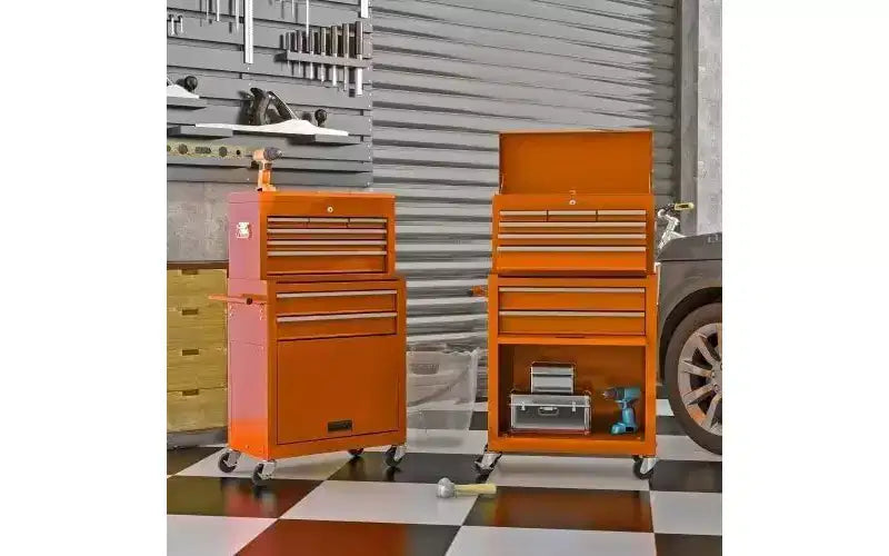 Cassettiera portautensili a 8 cassetti con ruote - Arancione, ruote bloccabili, officina/magazzino