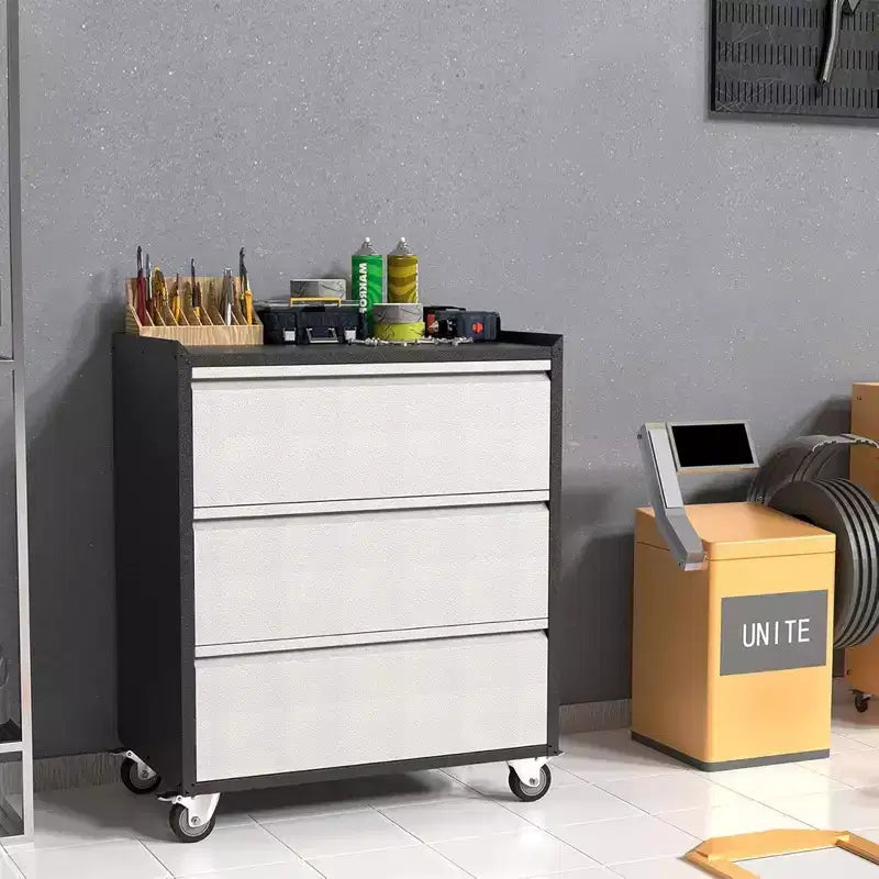Cassetta Portautensili Mobile in Metallo a 3 Cassetti per Garage e Magazzino, Nero/Grigio
