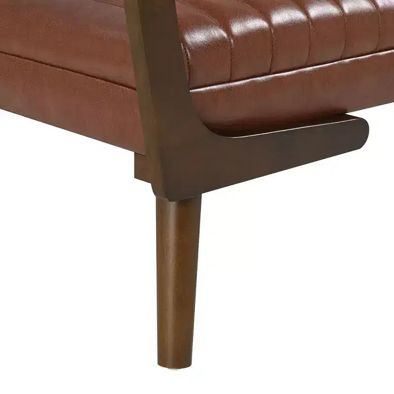 Panca Contenitore Imbottita "Channel Tufted" in Similpelle da 52" con Gambe in Noce in Stile Mid-Century